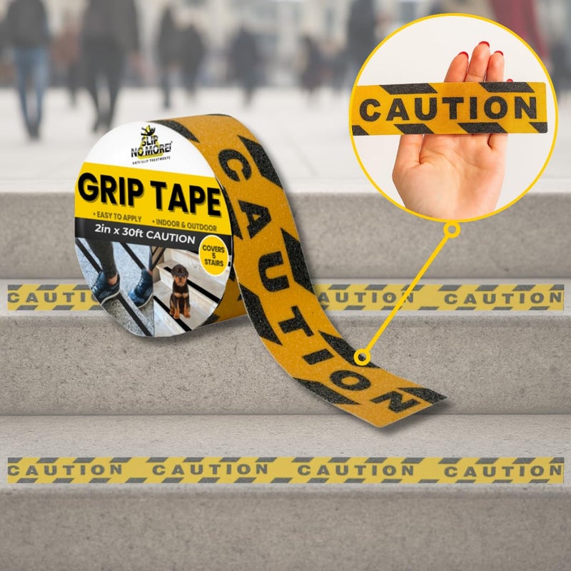 Slip No More! ! Grip Tape - Heavy Duty Caution Tape - 2in x 30ft. Waterproof, Non Skid Tape for Stairs & Ramps. Black & Yellow Caution Floor Tape for Indoors/Outdoors. Friction Tape Covers 10 Stairs. - Image 2